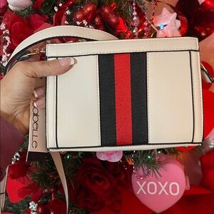 Women's Cream Crossbody Bag with Red & Black Stripe